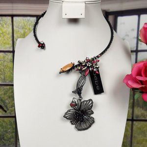NWT BEBE FLORAL BEADED RHINESTONE METAL CHOKER